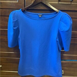 Ann Taylor Blue Puff Sleeve Fitted Blouse